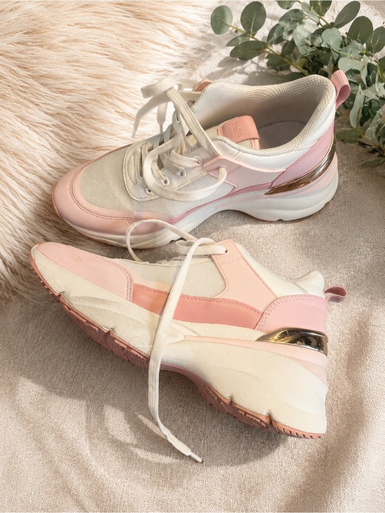 Aldo Shoes - Aldo Pink & Cream Chunky Sneakers with Gold Accent